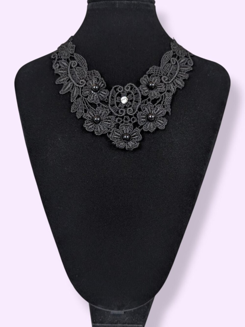 (2/$20) Black Lace Bead Accented Choker Necklace